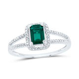 Sterling Silver Womens Synthetic Emerald Solitaire Diamond Split-shank Ring 1-1/2 Cttw