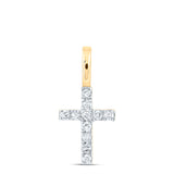 14kt Yellow Gold Womens Round Diamond Dainty Cross Pendant 1/10 Cttw