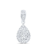 14kt White Gold Womens Round Diamond Teardrop Cluster Pendant 1/2 Cttw