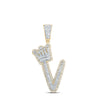 10kt Yellow Gold Mens Round Diamond V Crown Letter Charm Pendant 1 Cttw