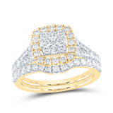 10kt Yellow Gold Round Diamond Square Bridal Wedding Ring Band Set 1-1/4 Cttw