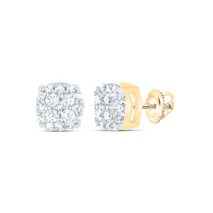 14kt Yellow Gold Womens Round Diamond Cluster Earrings 1/5 Cttw