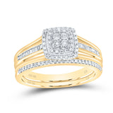 10kt Yellow Gold Round Diamond Halo Bridal Wedding Ring Band Set 1/4 Cttw