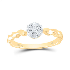 10kt Yellow Gold Womens Round Diamond Flower Cluster Stackable Band Ring 1/4 Cttw