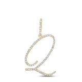 14kt White Gold Womens Round Diamond Q Initial Letter Pendant 1/2 Cttw