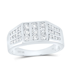 10kt White Gold Mens Round Diamond Flat-top Band Ring 1 Cttw