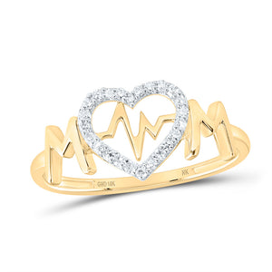 10kt Yellow Gold Womens Round Diamond Heartbeat Mom Ring 1/10 Cttw