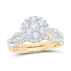 10kt Yellow Gold Round Diamond Cluster Bridal Wedding Ring Band Set 1 Cttw