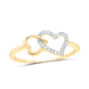 10kt Yellow Gold Womens Round Diamond Double Heart Ring 1/20 Cttw