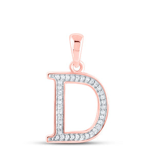 10kt Rose Gold Womens Round Diamond Initial D Letter Pendant 1/12 Cttw