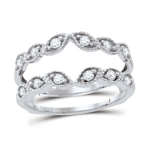 14kt White Gold Womens Round Diamond Milgrain Wrap Ring Guard Enhancer 1/3 Cttw