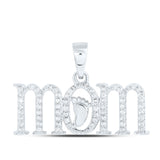 10kt White Gold Womens Round Diamond Foot Mom Pendant 1/5 Cttw