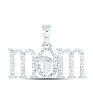 10kt White Gold Womens Round Diamond Foot Mom Pendant 1/5 Cttw