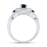 10kt White Gold Womens Oval Synthetic Blue Sapphire 3-stone Ring 1-1/2 Cttw