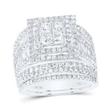 10kt White Gold Princess Diamond Square Bridal Wedding Ring Band Set 3 Cttw