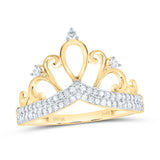 10kt Yellow Gold Womens Round Diamond Crown Tiara Fashion Ring 1/5 Cttw