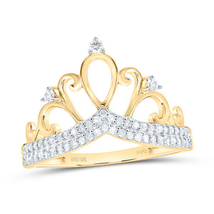 10kt Yellow Gold Womens Round Diamond Crown Tiara Fashion Ring 1/5 Cttw