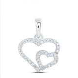 10kt White Gold Womens Round Diamond Double Heart Pendant 1/10 Cttw