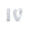10kt White Gold Womens Round Pave-set Diamond Heart Huggie Hoop Earrings 1/5 Cttw