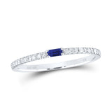 10kt White Gold Womens Baguette Blue Sapphire Diamond Band Ring 1/5 Cttw