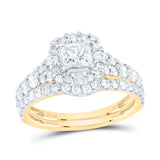 14kt Yellow Gold Princess Diamond Halo Bridal Wedding Ring Band Set 1-1/2 Cttw