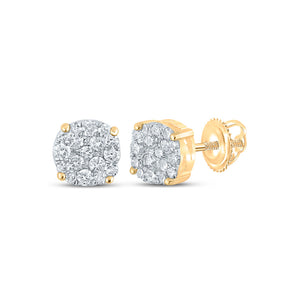 14kt Yellow Gold Round Diamond Cluster Earrings 1/5 Cttw