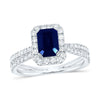 14kt White Gold Womens Emerald Blue Sapphire Diamond Fashion Ring 1-1/2 Cttw