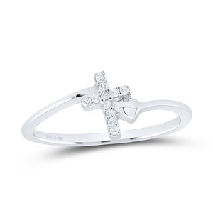 Sterling Silver Womens Round Diamond Delicate Slender Cross Religious Ring 1/20 Cttw