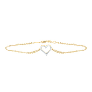 10kt Yellow Gold Womens Round Diamond Heart Bracelet 1/8 Cttw