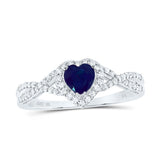 10kt White Gold Womens Diamond Heart Blue Sapphire Diamond Heart Ring 5/8 Cttw