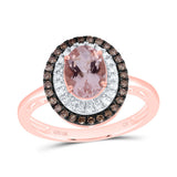 10kt Rose Gold Womens Oval Morganite Solitaire Diamond Fashion Ring 1-1/2 Cttw