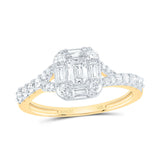 14kt Yellow Gold Emerald Diamond Halo Bridal Wedding Engagement Ring 3/4 Cttw