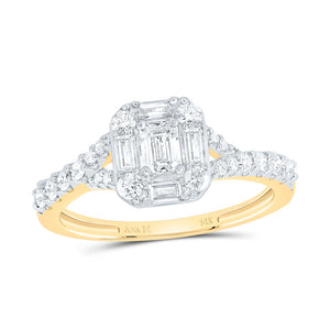 14kt Yellow Gold Emerald Diamond Halo Bridal Wedding Engagement Ring 3/4 Cttw