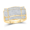 10kt Yellow Gold Mens Round Diamond Contoured Rectangle Cluster Ring 1/2 Cttw