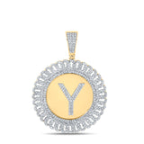 10kt Yellow Gold Mens Round Diamond Y Letter Circle Charm Pendant 1 Cttw