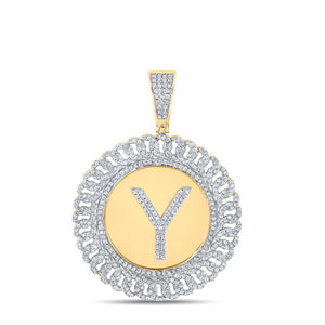 10kt Yellow Gold Mens Round Diamond Y Letter Circle Charm Pendant 1 Cttw