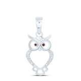 10kt White Gold Womens Round Red Color Enhanced Diamond Owl Bird Animal Pendant 1/20 Cttw