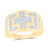 10kt Yellow Gold Mens Round Diamond Cross Cluster Ring 1/3 Cttw