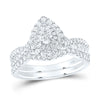 14kt White Gold Pear Diamond Halo Bridal Wedding Ring Band Set 1 Cttw