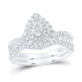 14kt White Gold Pear Diamond Halo Bridal Wedding Ring Band Set 1 Cttw