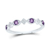 Sterling Silver Womens Round Synthetic Amethyst Diamond Band Ring 1/3 Cttw