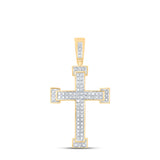 10kt Yellow Gold Mens Round Diamond Roman Cross Religious Charm Pendant 1/5 Cttw