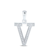 10kt White Gold Womens Round Diamond Initial V Letter Pendant 1/20 Cttw