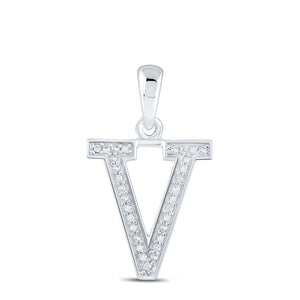 10kt White Gold Womens Round Diamond Initial V Letter Pendant 1/20 Cttw