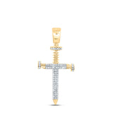 10kt Yellow Gold Mens Round Diamond Nail Cross Charm Pendant 3/8 Cttw