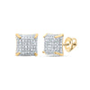 10kt Yellow Gold Round Diamond Square Stud Earrings 1/3 Cttw