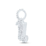 10kt White Gold Womens Round Diamond M Initial Letter Pendant 1/5 Cttw