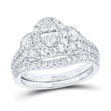 14kt White Gold Oval Diamond Halo Bridal Wedding Ring Band Set 1-1/2 Cttw