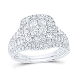 10kt White Gold Round Diamond Square Halo Bridal Wedding Ring Band Set 1-1/2 Cttw