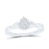 10kt White Gold Womens Round Diamond Teardrop Cluster Ring 1/10 Cttw